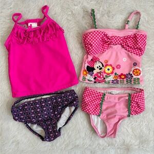 Set of 2 Carter's & Disney Hot Pink Ruffle Tankini & Minnie 2 piece Swimsuits